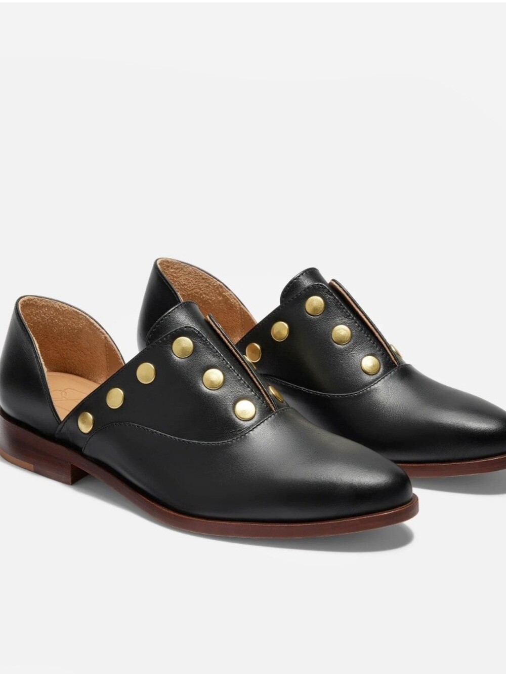 Nisolo Emma Flats Black Leather Stud D'Orsay Slip-ons With Box NWT